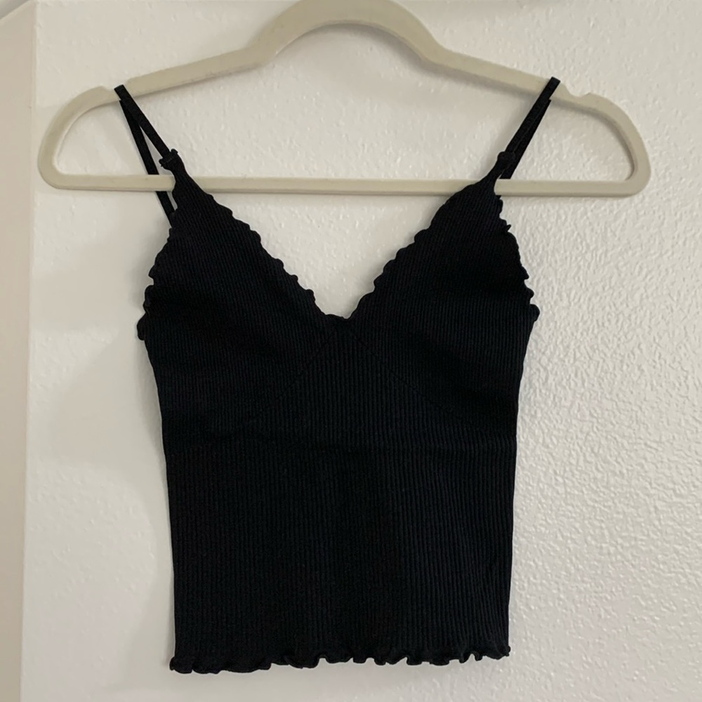 Free People Intimately black ribbed cami cropped tank, size XS/S